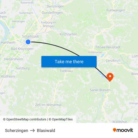 Scherzingen to Blasiwald map