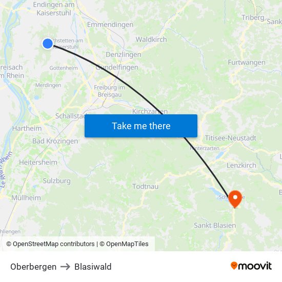 Oberbergen to Blasiwald map