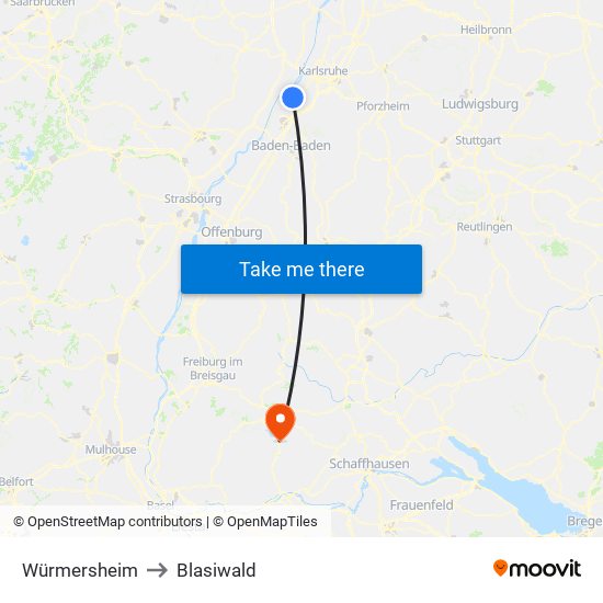 Würmersheim to Blasiwald map