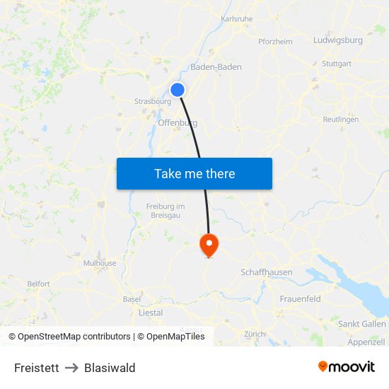 Freistett to Blasiwald map