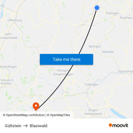 Gültstein to Blasiwald map