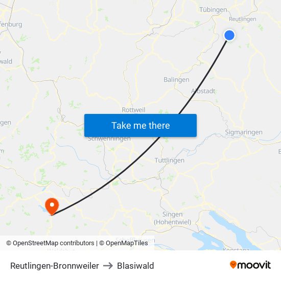 Reutlingen-Bronnweiler to Blasiwald map