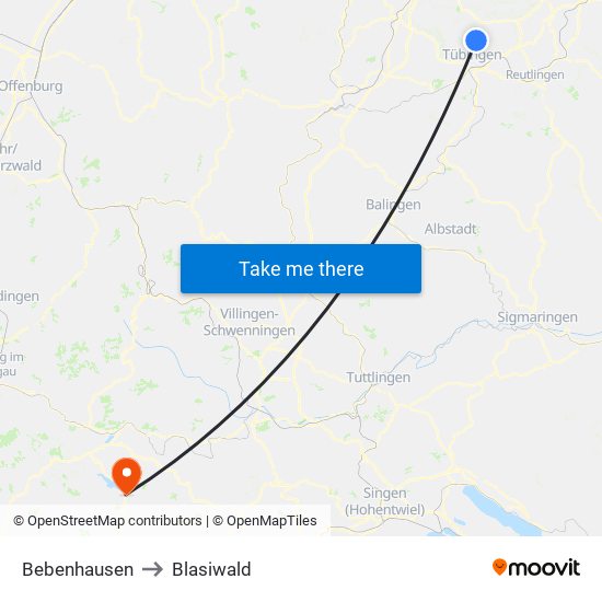 Bebenhausen to Blasiwald map