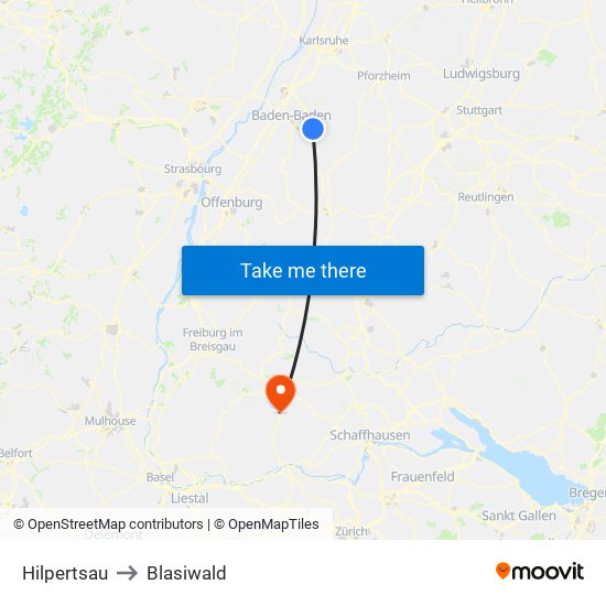 Hilpertsau to Blasiwald map