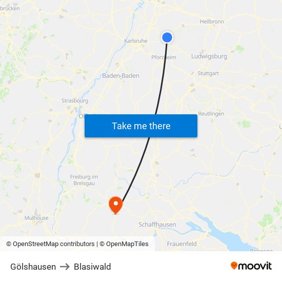 Gölshausen to Blasiwald map