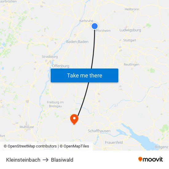 Kleinsteinbach to Blasiwald map