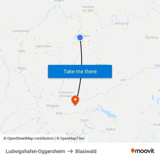 Ludwigshafen-Oggersheim to Blasiwald map