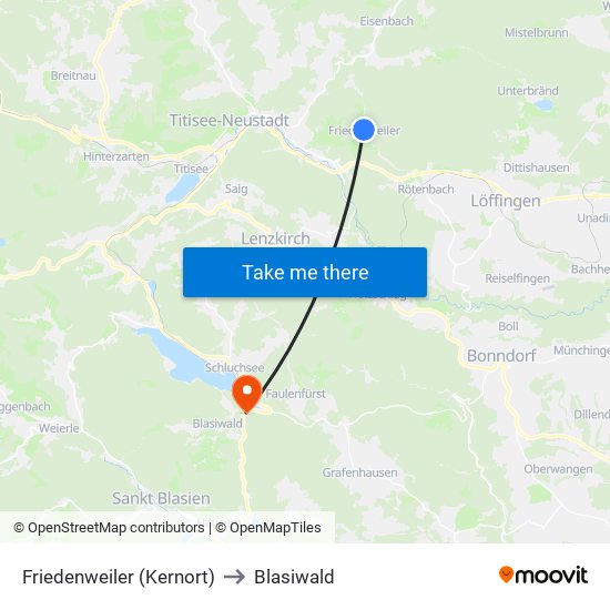 Friedenweiler (Kernort) to Blasiwald map