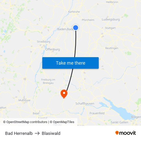 Bad Herrenalb to Blasiwald map