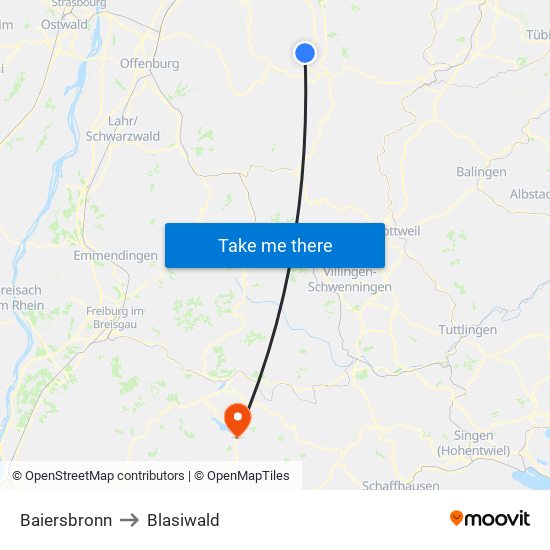 Baiersbronn to Blasiwald map