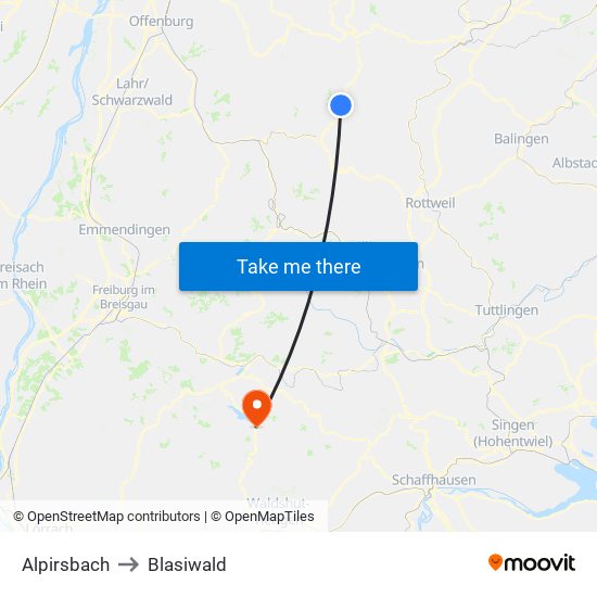 Alpirsbach to Blasiwald map