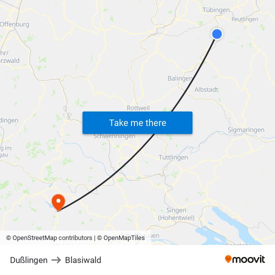 Dußlingen to Blasiwald map