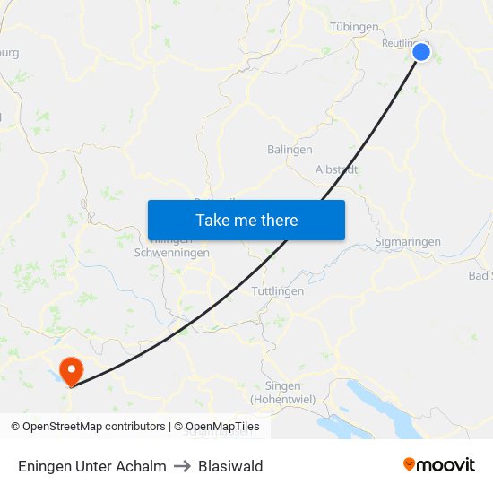 Eningen Unter Achalm to Blasiwald map