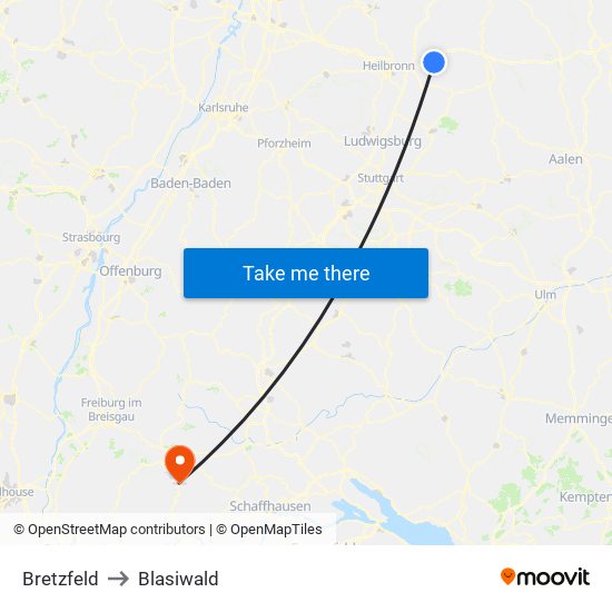 Bretzfeld to Blasiwald map