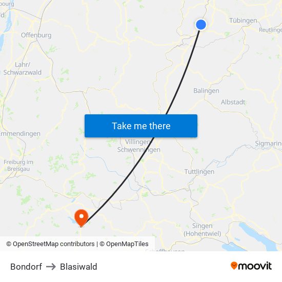 Bondorf to Blasiwald map