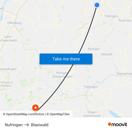 Nufringen to Blasiwald map