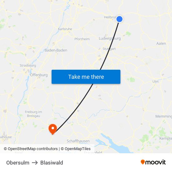 Obersulm to Blasiwald map