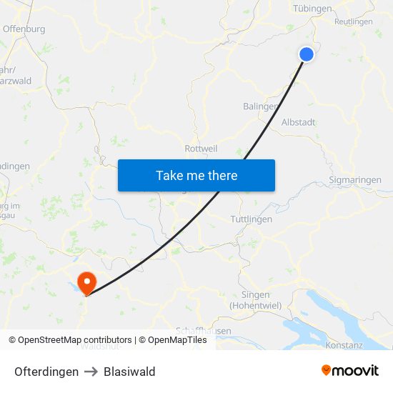 Ofterdingen to Blasiwald map