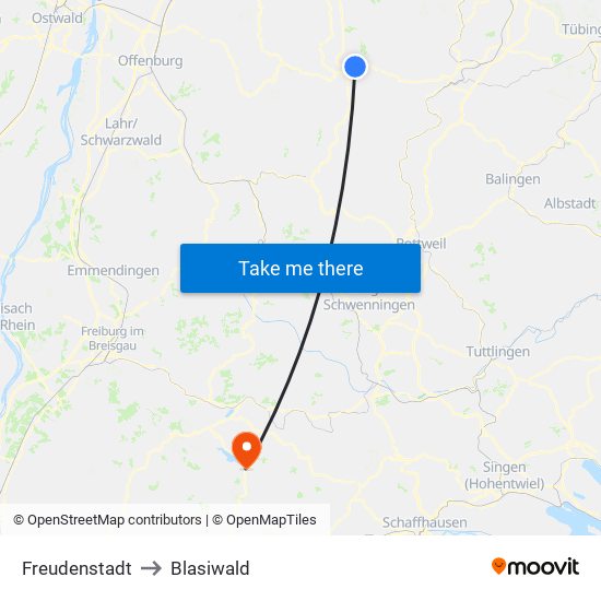 Freudenstadt to Blasiwald map