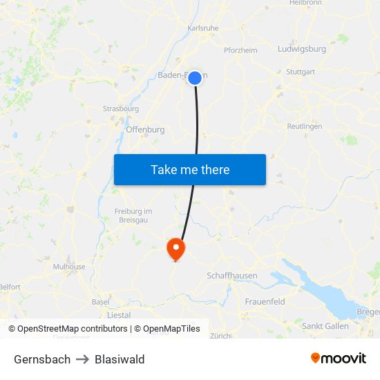 Gernsbach to Blasiwald map