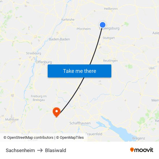 Sachsenheim to Blasiwald map