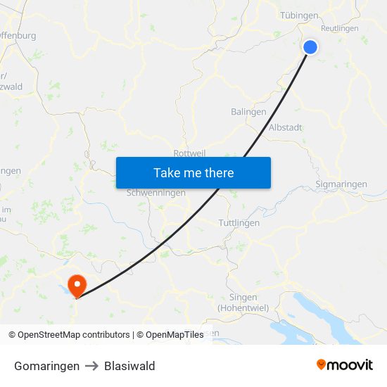 Gomaringen to Blasiwald map