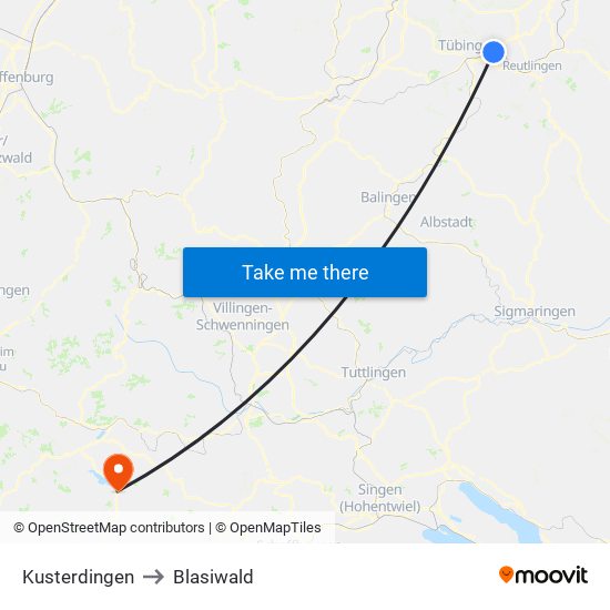 Kusterdingen to Blasiwald map