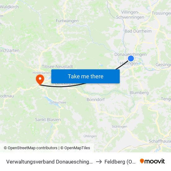 Verwaltungsverband Donaueschingen to Feldberg (Ort) map