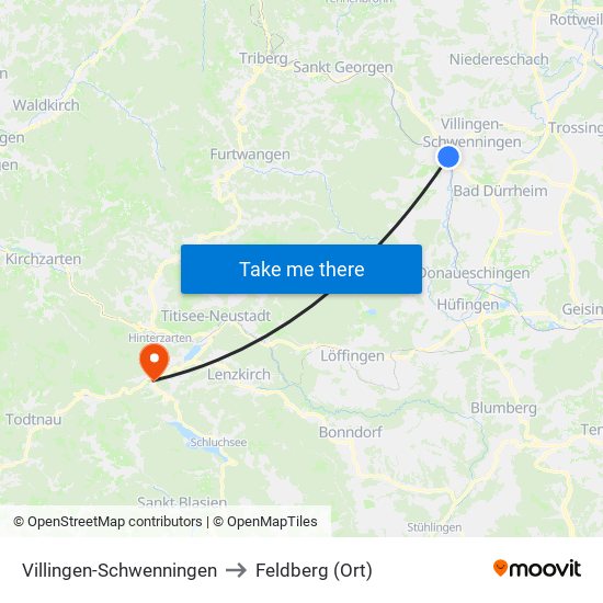 Villingen-Schwenningen to Feldberg (Ort) map