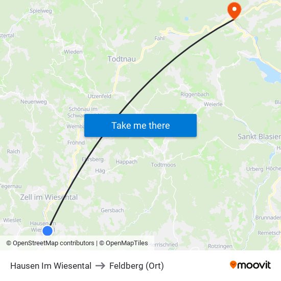 Hausen Im Wiesental to Feldberg (Ort) map