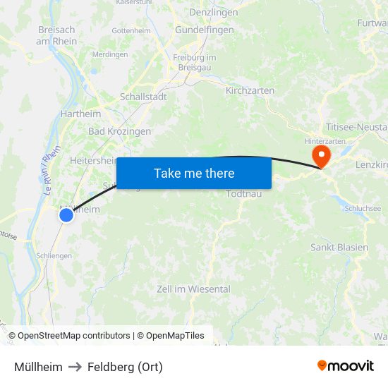 Müllheim to Feldberg (Ort) map