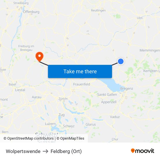 Wolpertswende to Feldberg (Ort) map
