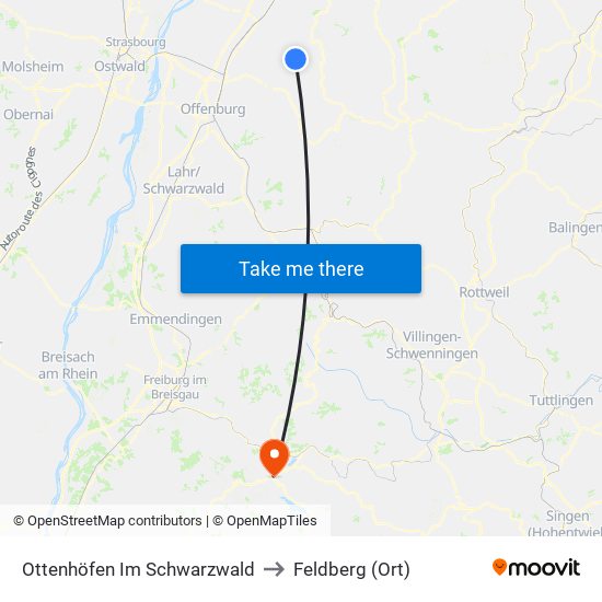 Ottenhöfen Im Schwarzwald to Feldberg (Ort) map