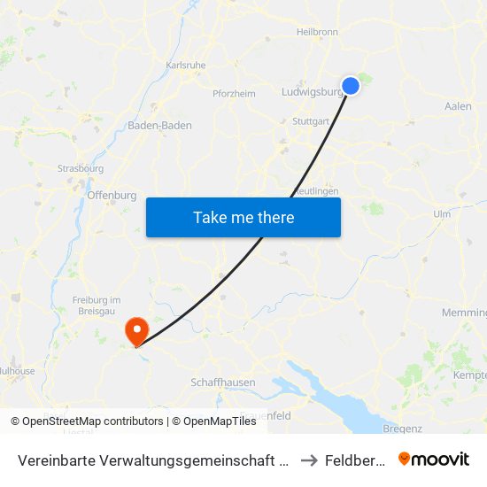 Vereinbarte Verwaltungsgemeinschaft Der Stadt Backnang to Feldberg (Ort) map