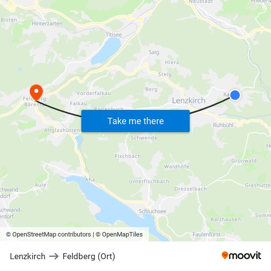 Lenzkirch to Feldberg (Ort) map