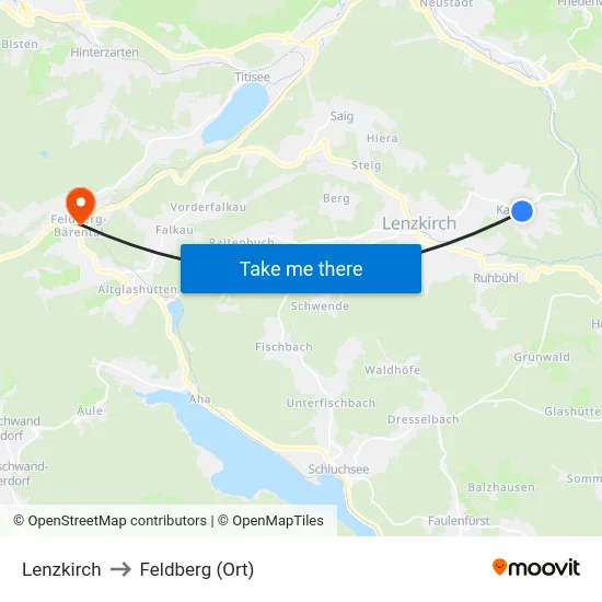 Lenzkirch to Feldberg (Ort) map