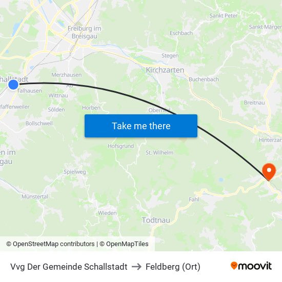 Vvg Der Gemeinde Schallstadt to Feldberg (Ort) map