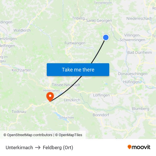 Unterkirnach to Feldberg (Ort) map