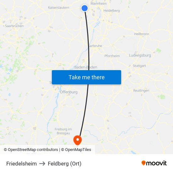 Friedelsheim to Feldberg (Ort) map