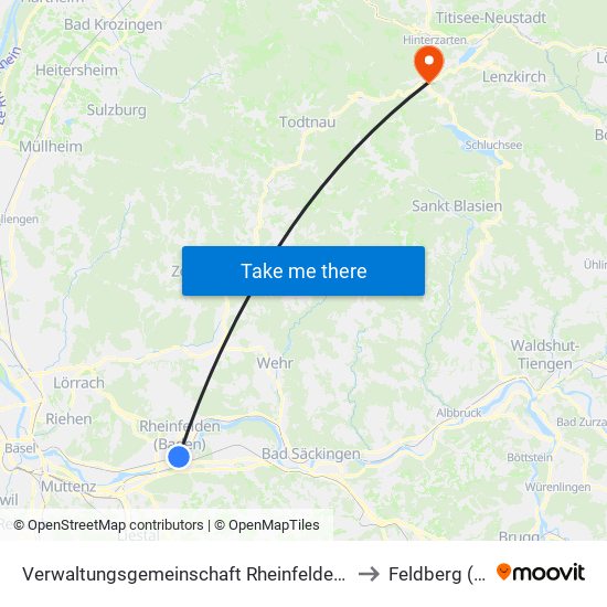 Verwaltungsgemeinschaft Rheinfelden (Baden) to Feldberg (Ort) map