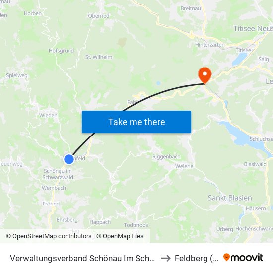 Verwaltungsverband Schönau Im Schwarzwald to Feldberg (Ort) map