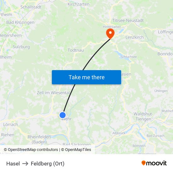 Hasel to Feldberg (Ort) map