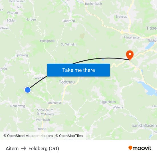 Aitern to Feldberg (Ort) map