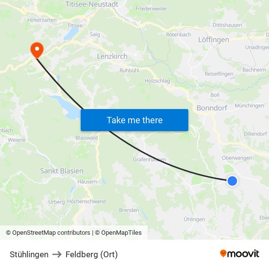 Stühlingen to Feldberg (Ort) map