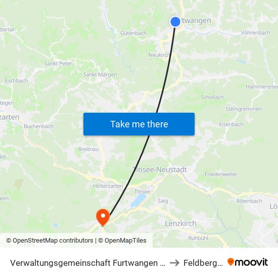 Verwaltungsgemeinschaft Furtwangen Im Schwarzwald to Feldberg (Ort) map