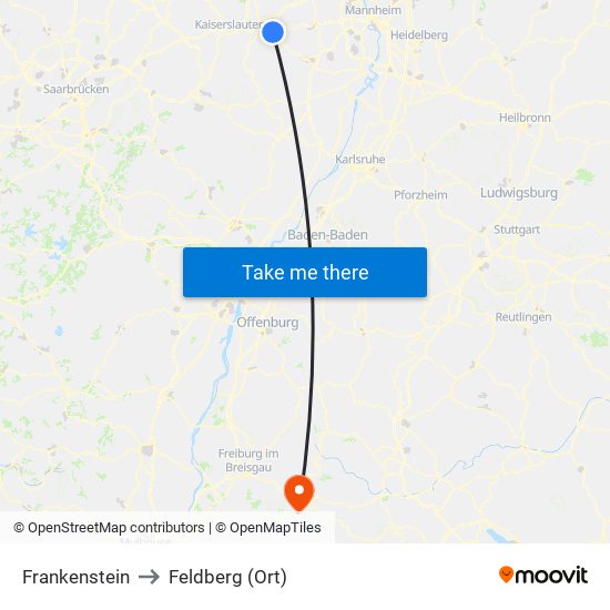 Frankenstein to Feldberg (Ort) map