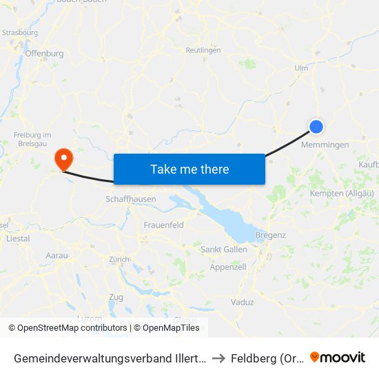Gemeindeverwaltungsverband Illertal to Feldberg (Ort) map