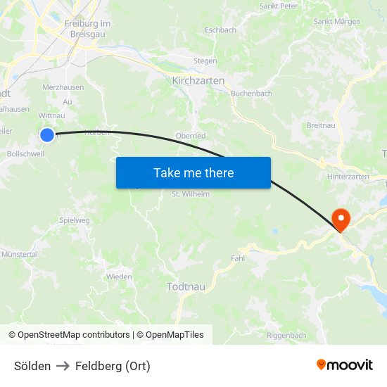 Sölden to Feldberg (Ort) map