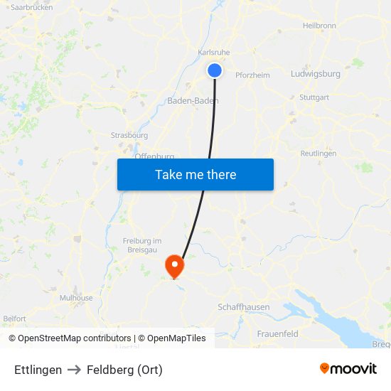 Ettlingen to Feldberg (Ort) map