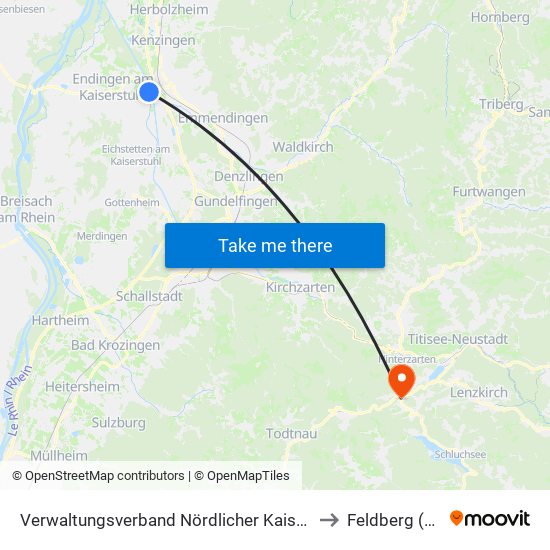 Verwaltungsverband Nördlicher Kaiserstuhl to Feldberg (Ort) map